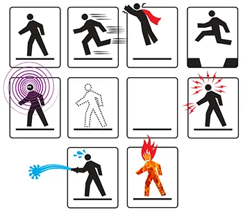 <p>Special abilities that a person can have, like flying or being very strong.</p>