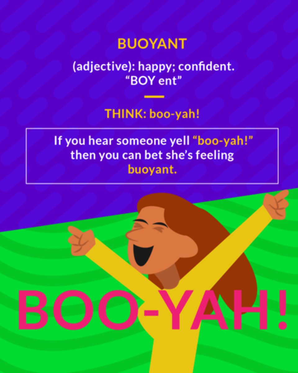 <p>(adj.) happy and confident</p><p>(adj.) happy</p>