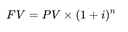 <p>where <em>i</em> = growth rate or interest rate, <em>n </em>= number of periods </p>