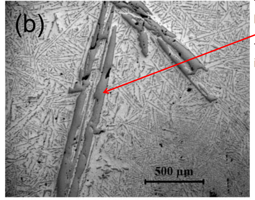 <ul><li><p>Large dendrites (clumps) in microstructure.</p></li><li><p>Often result of casting</p></li></ul><p></p>