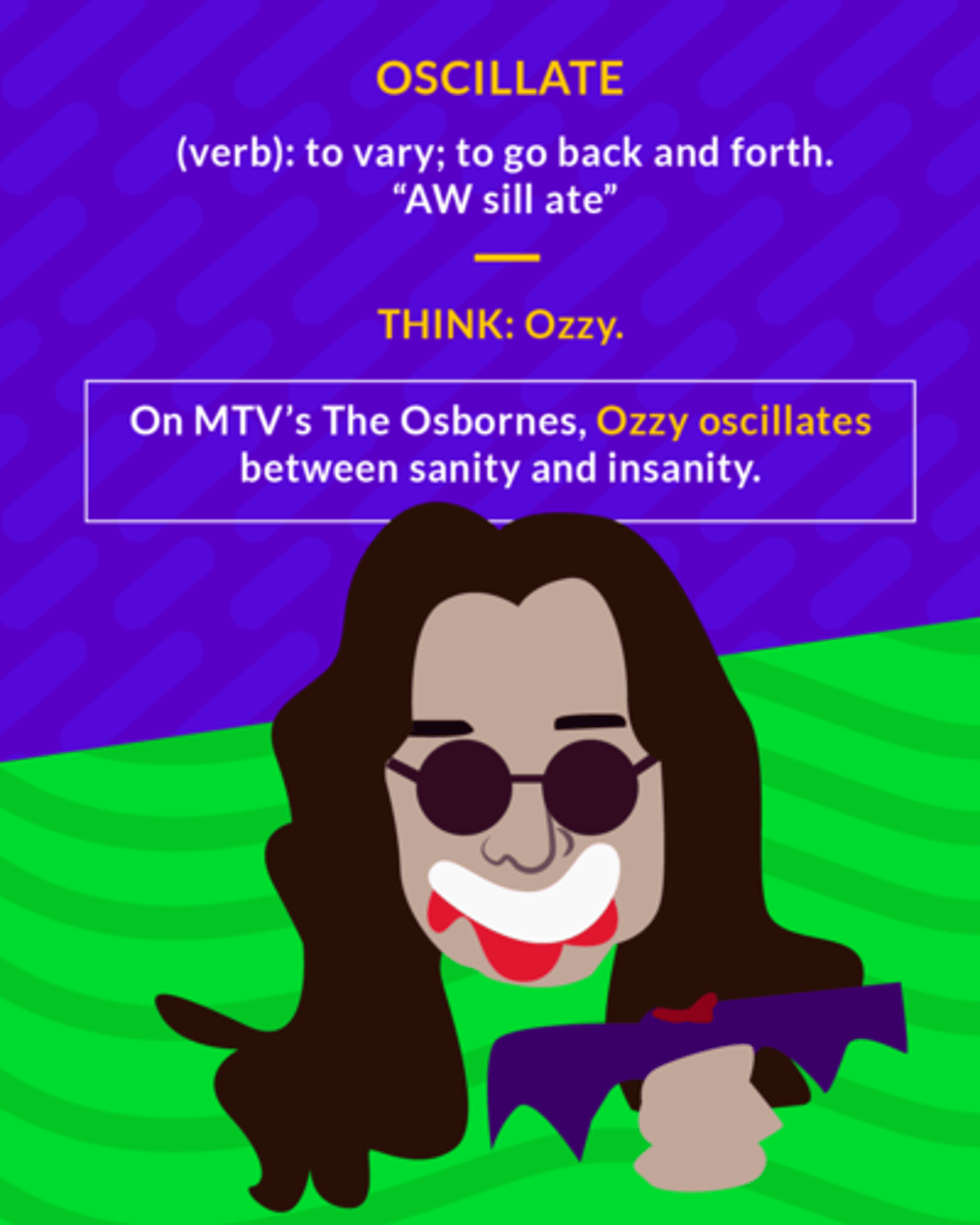 <p>(v.) to swing back and forth with a steady rhythm; to fluctuate or waver</p><p>(verb) to go back and forth</p>