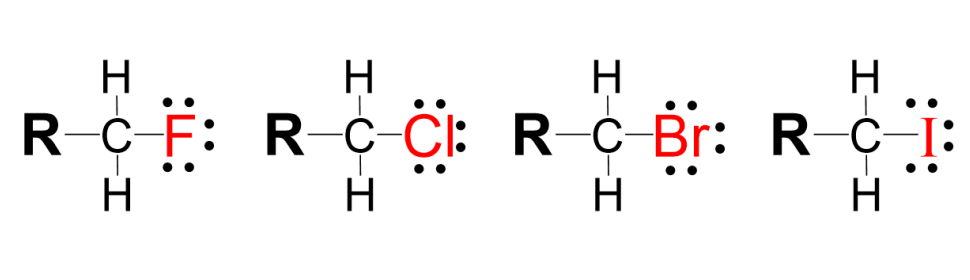 halogen atom )single) bonded to hydrocarbon