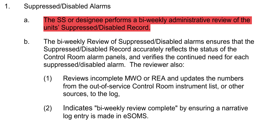 <p>SS review during turnover</p><p>SS for bi-weekly review</p><p>Transient: Allowed to be silenced WITHOUT SS permission</p><p>First action: SILENCE</p>
