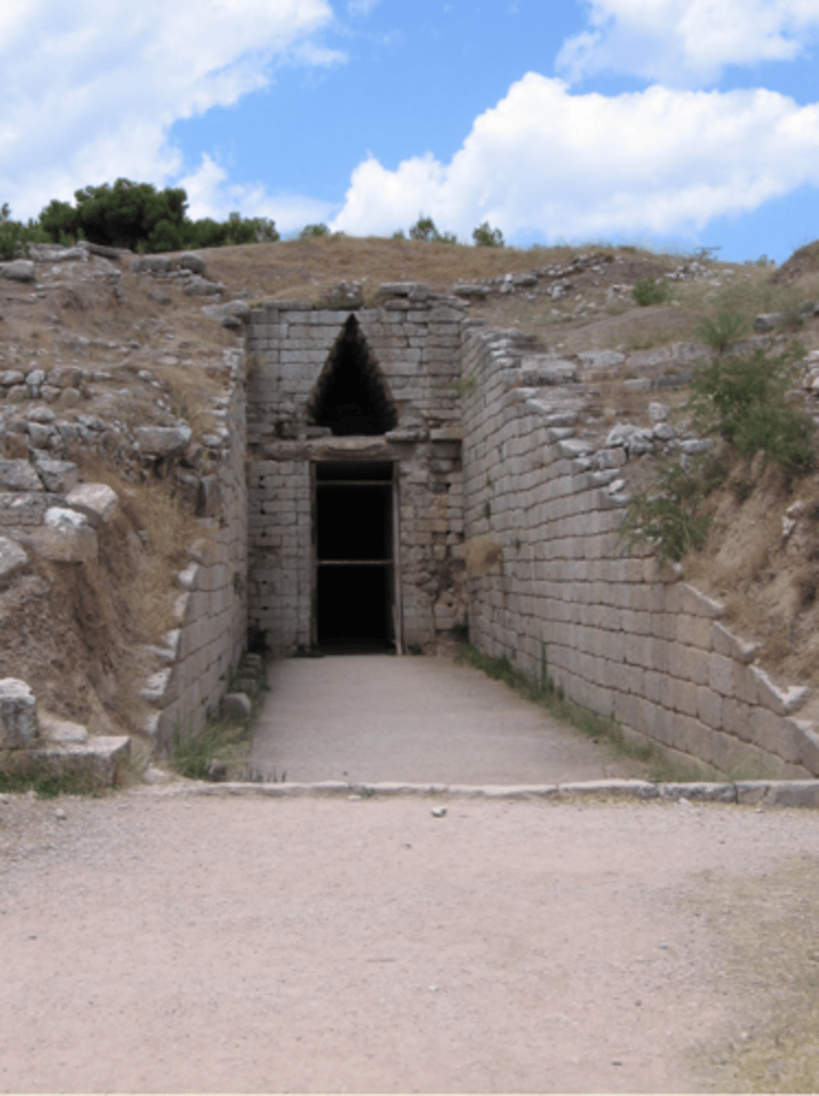 <p>- named after Clytemnestra, the wife of Agamemnon who killed him in the bath.</p><p>- Partially destroyed Grave Site B when built, it's the most recent of Tholos tombs.</p><p>- No side chamber</p><p>- 13m diameter</p><p>- 13m high</p><p>- It has a flat roof</p><p>Robbed items from the tomb suggest a woman was buried there.</p>