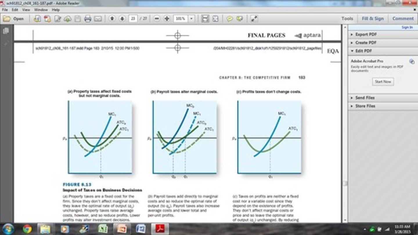<p>Taxes can affect profitability and investment decisions of firms.</p>