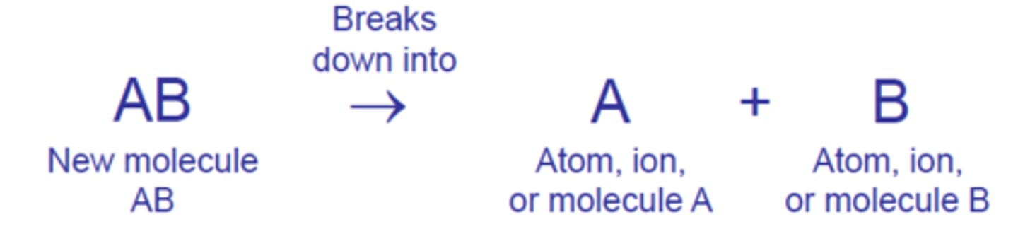 <p>A chemical reaction that breaks down compounds into simpler products.</p>