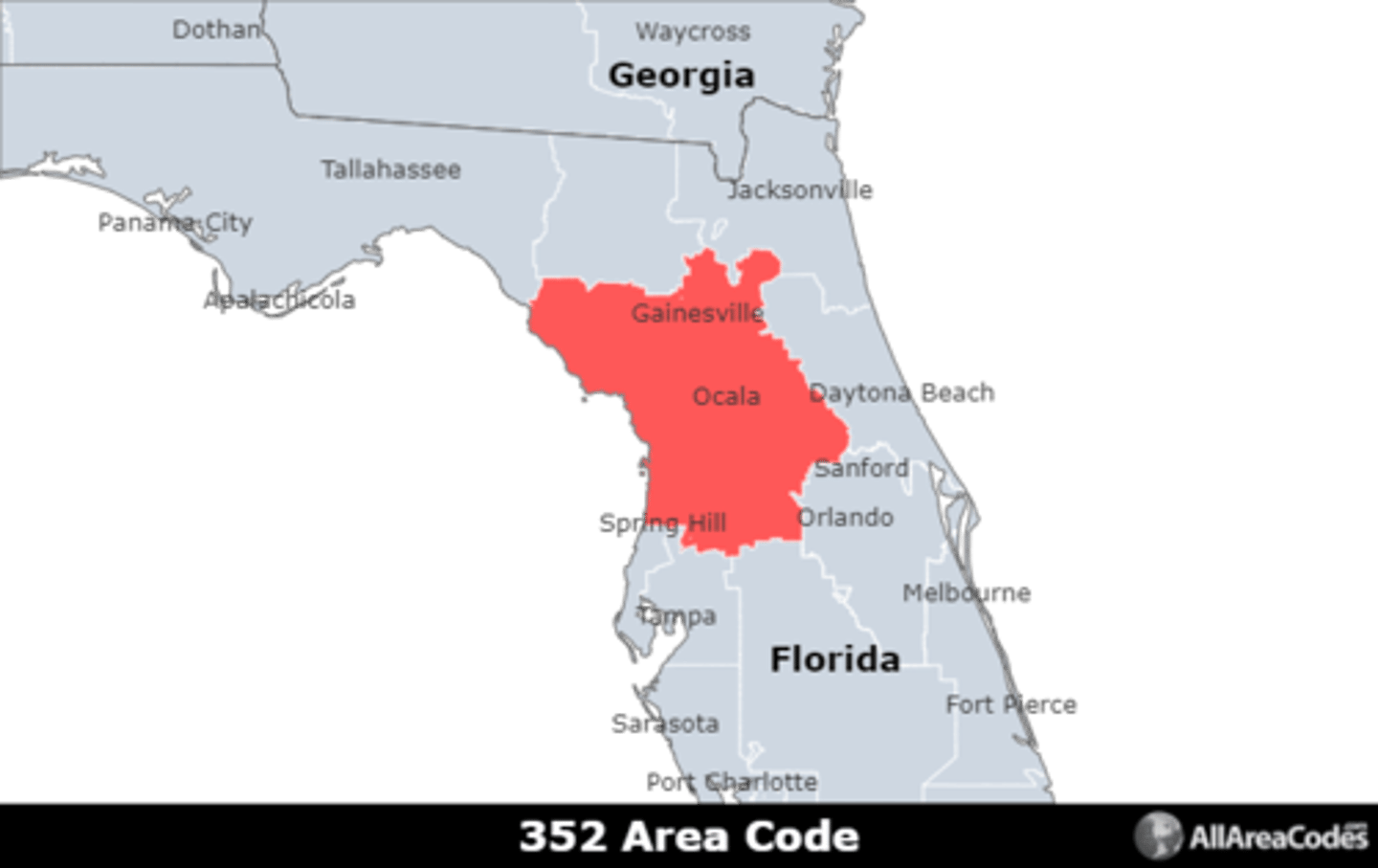 <p>Area code 352 is located in Florida and covers Gainesville, Spring Hill, Ocala, and The Villages. It is the only area code that serves the area.</p>