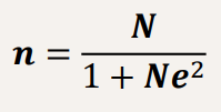 <p>N = population size </p><p>e = precision (significance – Inverse of confidence interval)</p>