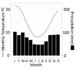 <p> high seasonality in temp and precip; wet season is during the warm season</p>