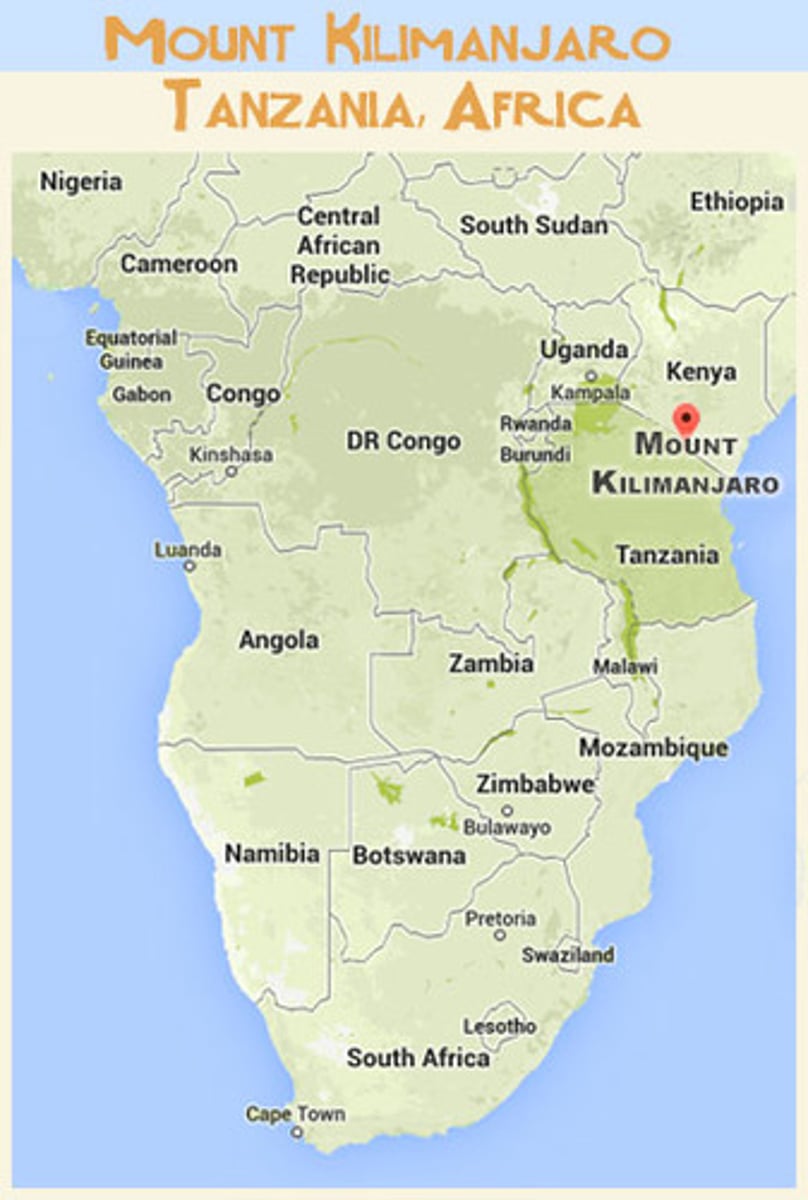 <p>On a map be able to locate the highest mountain in Africa.</p>