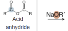 <p>What is the product of the reaction between an acid anhydride and NaOR’?</p>