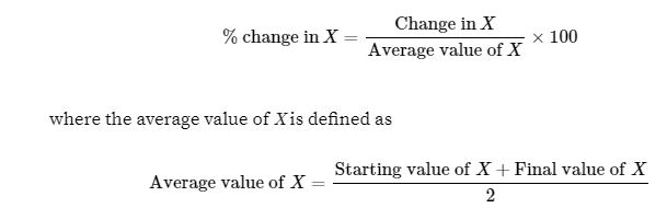 <p>a technique for calculating the percent change by dividing the change in a variable by the average, or midpoint, of the initial and final values of that variable.</p>