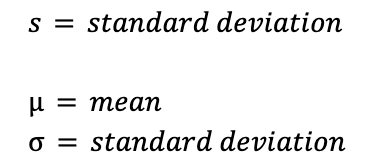 <ul><li><p>measured by the standard deviation</p></li><li><p>use the mean x as the center</p></li></ul><p></p><p>same unit as OG data (if measuring in meters, its in meters)</p>
