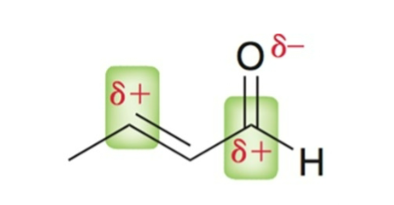 <p>electrophilic; either carbon can be attacked depending on the nucleophile.</p>