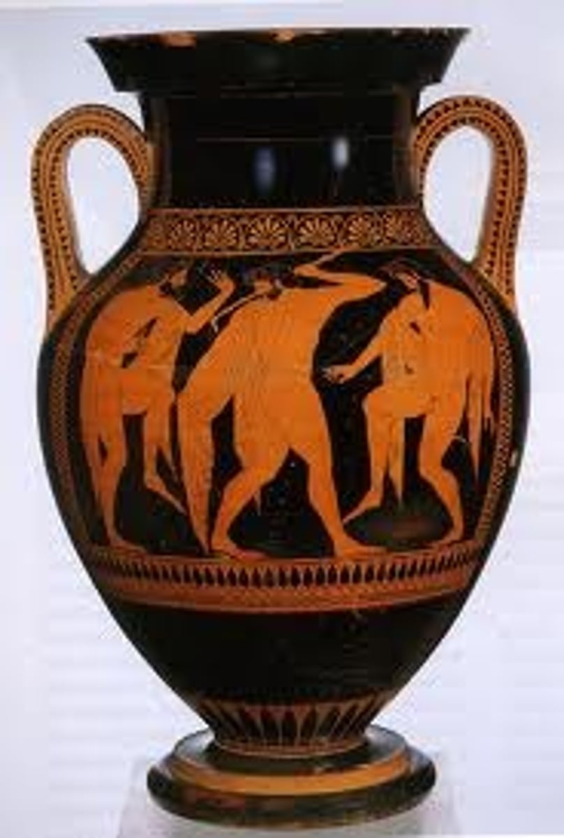 <p>Greek vases which have figures painted in red on a black background.</p>