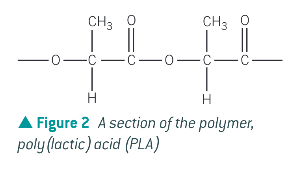 <p>lactic acid HOCH(CH3)COOH to form poly(lactic acid) (PLA) </p>