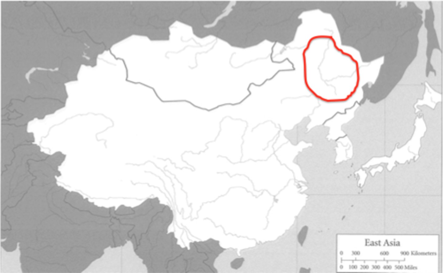 <p>northeastern corner of China; inland fertile soil with large deposits iron and coal</p>