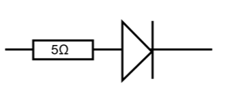 <p>Diode + Resistor in Series </p><p>Current increases at threshold but with less steepness, as current still acted on by fixed resistor </p>