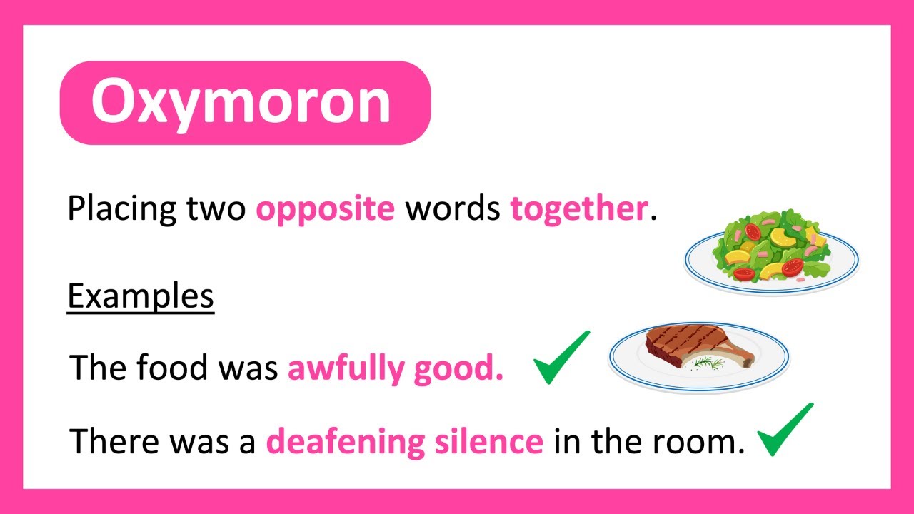 <p>a figure of speech in which contradictory terms appear in conjunction. Ex. "deafening silence." </p>