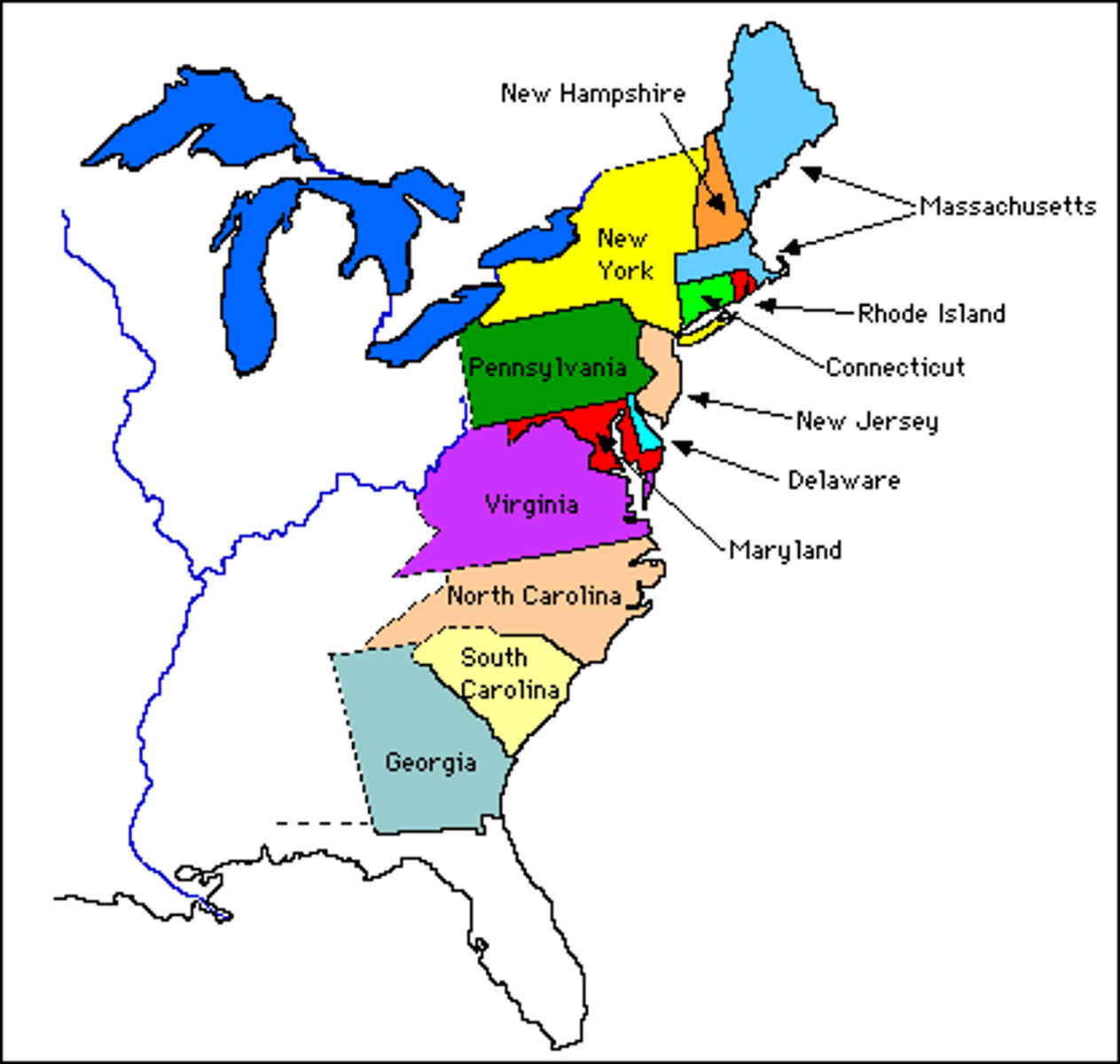 <p>There were 13 original states. Name three.</p>