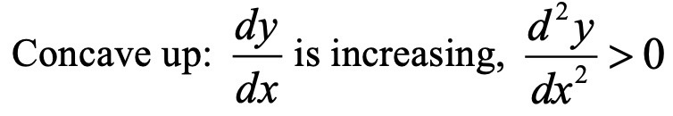 <p><span>the gradient of the function is increasing, so the rate of change of the gradient is positive</span></p>