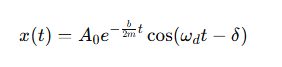 <p>ω<sub>d</sub>​ (ω’) = the damped angular frequency</p><p>δ= the phase constant.</p>