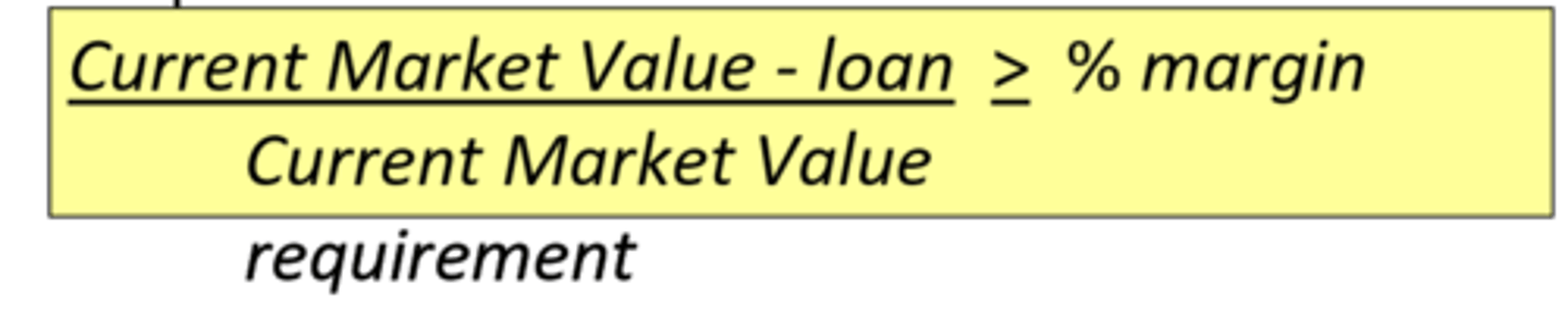 <p>- must qualify for margin account<br>- must sign 'hypothecation' agreement (Margin Account Agreement Form) -- pledging of securities as collateral for a loan<br>- must pay interest on loan <br>- the investors % equity (margin) in the margined stock must always be greater than or equal to the minimum margin requirement</p>