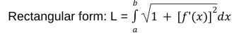“the integral of the square root of 1 +  f’(x) squared”