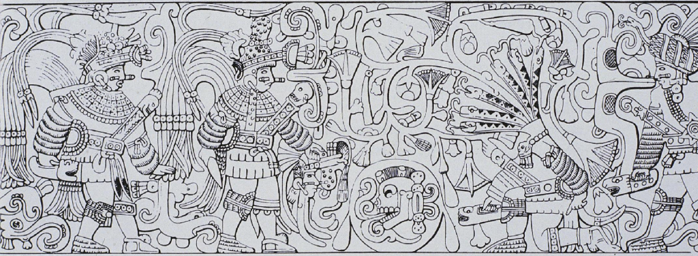<ul><li><p><span>Person beheaded, serpents erupting out of his neck</span></p></li><li><p><span>Yokes and palmas visible on players</span></p></li></ul><p></p>