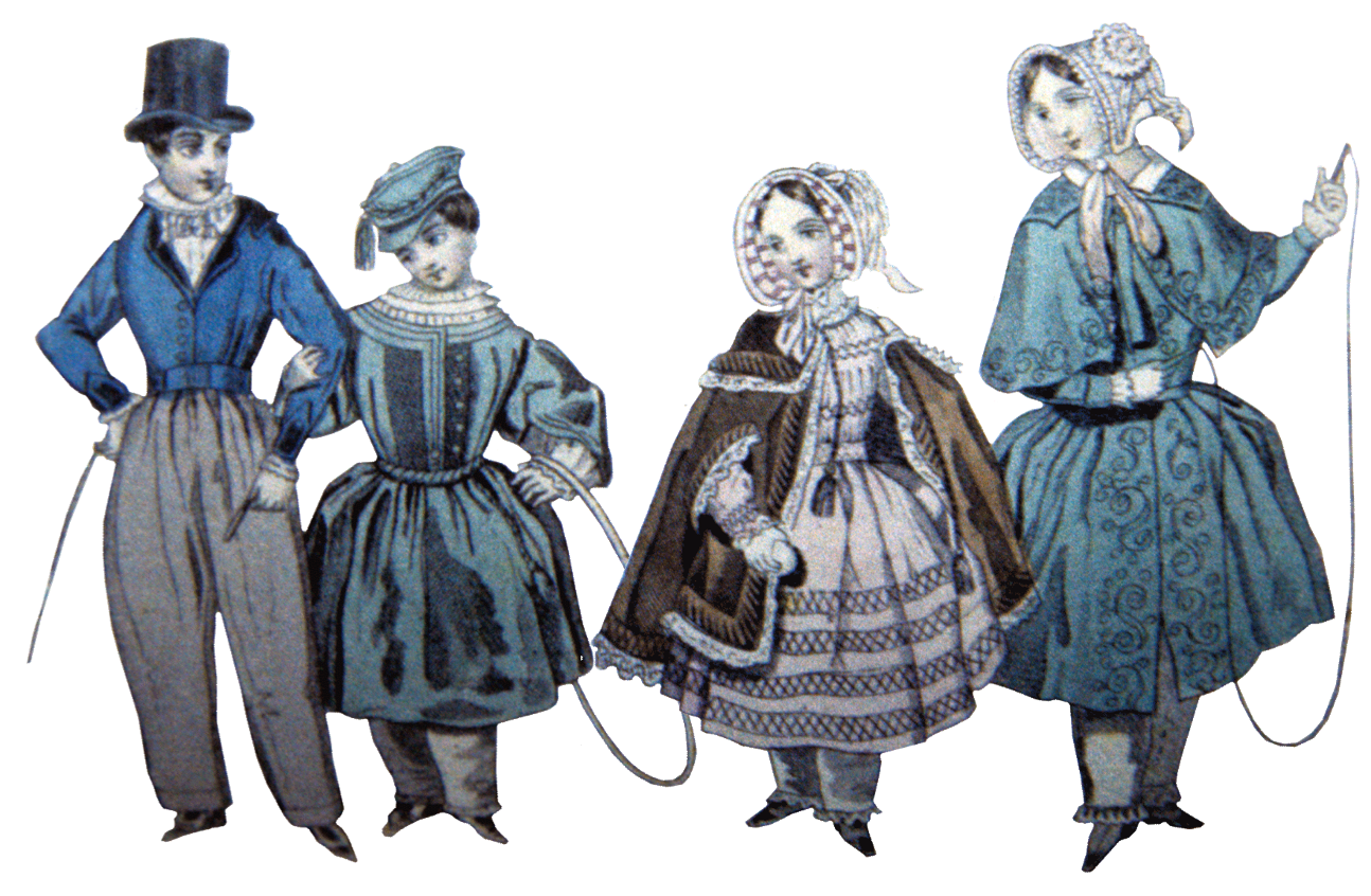 <p><span><span>Children were dressed like small adults, except for small boys who wore skirts until age four or five.</span></span></p>