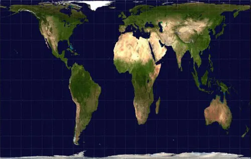 <p>A map projection that depicts the size of land masses accurately and is best used for illustrating spatial distribution. The shape of land masses is distorted, especially near the poles.</p>