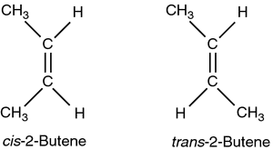 <p>cis: groups on the same side</p><p>trans: groups on opposite sides</p>