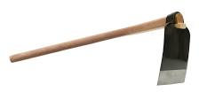 <p>&nbsp;Hand tool with a flat blade, used for weeding, cultivating, and shaping soil.</p>