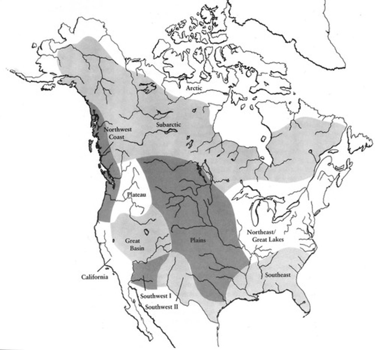 <p>Great Plains/Great Basin: mainly hunting, did not have many resources</p><p>Southwest: foragers, hunter-gatherers, fished</p><p>Northeast: hunted and farmed, had some maize yet still hunted</p>