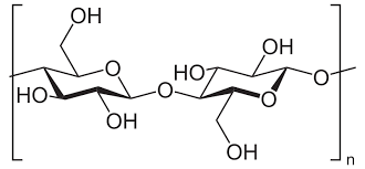 glucose units rotated 180\* relative to next residue and linked by beta bonds

very limited ability to digest in humans 
