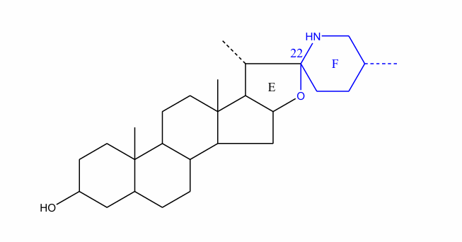 <p>khác spirostan ở nguyên tử oxy của vòng F thay = NH</p>