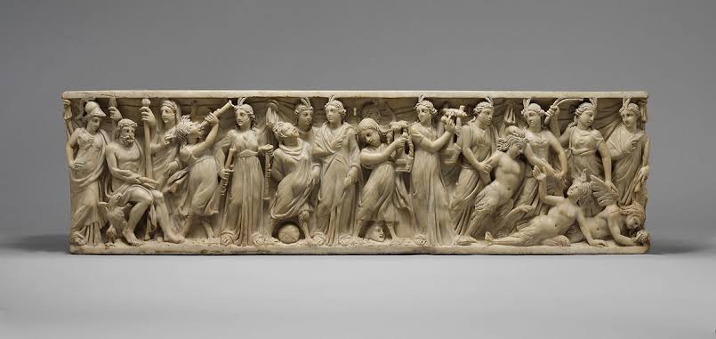 <p>An ancient Roman funerary art characterized by elaborate carvings in relief; often on marble and limestone</p>