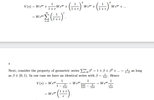 <ul><li><p>we are getting all the flows and discounting the flows to get back to the start </p></li><li><p>the geometric series will converge to some number (1/1+r)</p></li><li><p>use the equation that is given and realise that the income is being compounded over multiple periods so each period applies the same discount factor of 1/1+r, meaning that this is to the power of t </p></li><li><p>as 1+r/r = 1 +1/r, the present discounted lifetime income is decreasing in r </p></li><li><p>this is because a higher interest rate means that future income is valued less from the present perspective </p></li></ul><p></p>