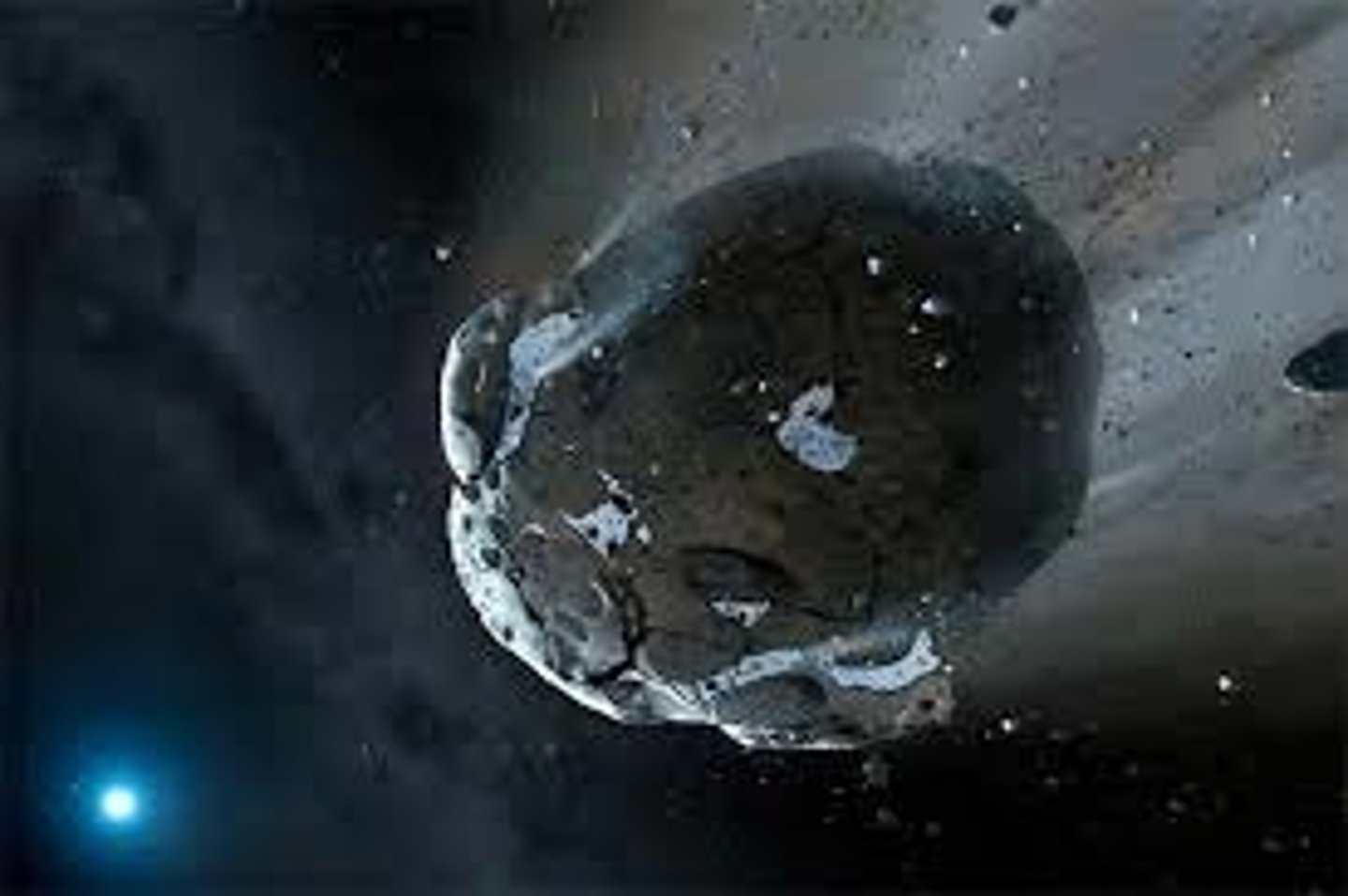 <p>a chunk or rock or dust in space, smaller than asteriods</p>