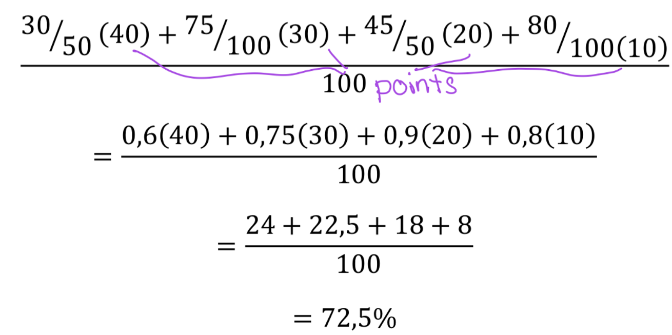 <p> une moyenne finale d’examens tous pondérés </p>