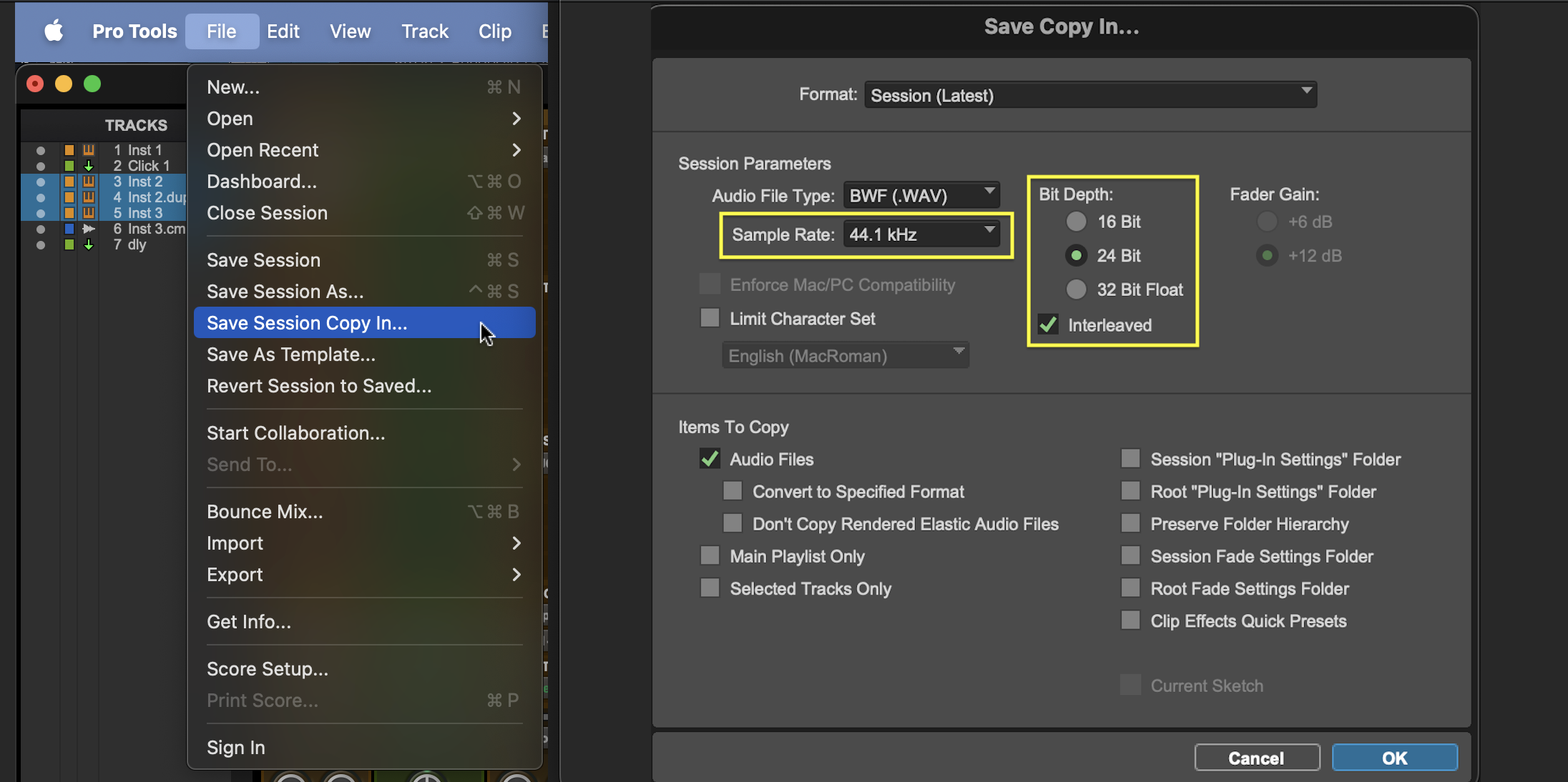 <p>File &gt; Save Copy In &gt; under the Session Parameters</p>