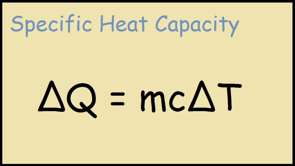 Equation to find change in heat

* m = Mass
* C = Specific Heat
* ΔT = Change in temperature (final temp - first temp)
