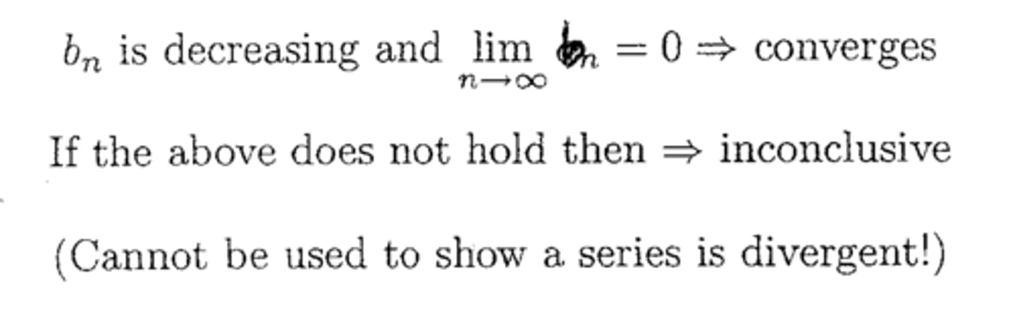 <p>Series type: Sum(1..Inf)(-1^(n-k))*Bn</p><p>* Use test for divergence if limit does not equal 0</p>
