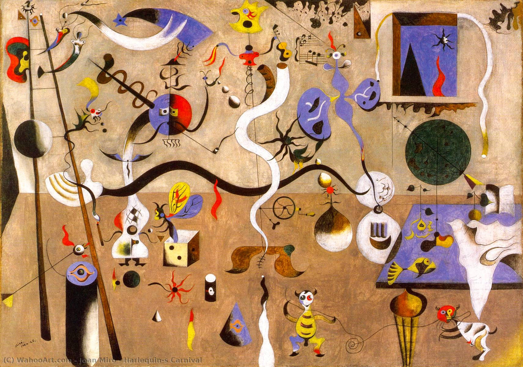 <ul><li><p><span>elaborate, fantastical spaces</span></p></li><li><p><span>dream-like imagery and their use of <strong>biomorphism</strong> - shapes are those that resemble organic beings, but that is hard to identify as anything specific</span></p></li><li><p>Harlequin’s Carnival</p></li></ul><p></p>