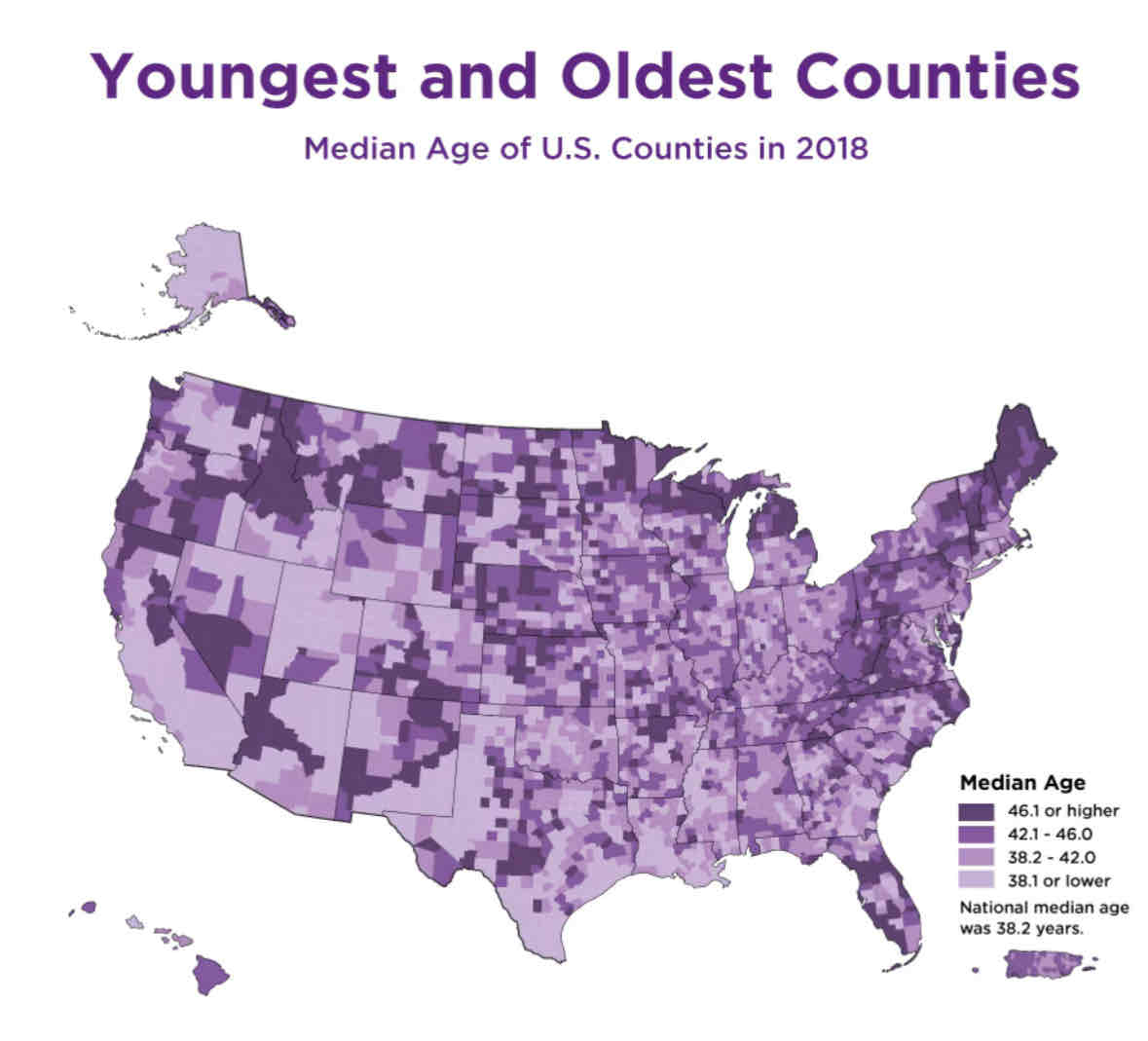 <p>the map below shows the youngest and oldest counties in the United States.which of the following organizations or people could use this information to help them with their situation?</p>