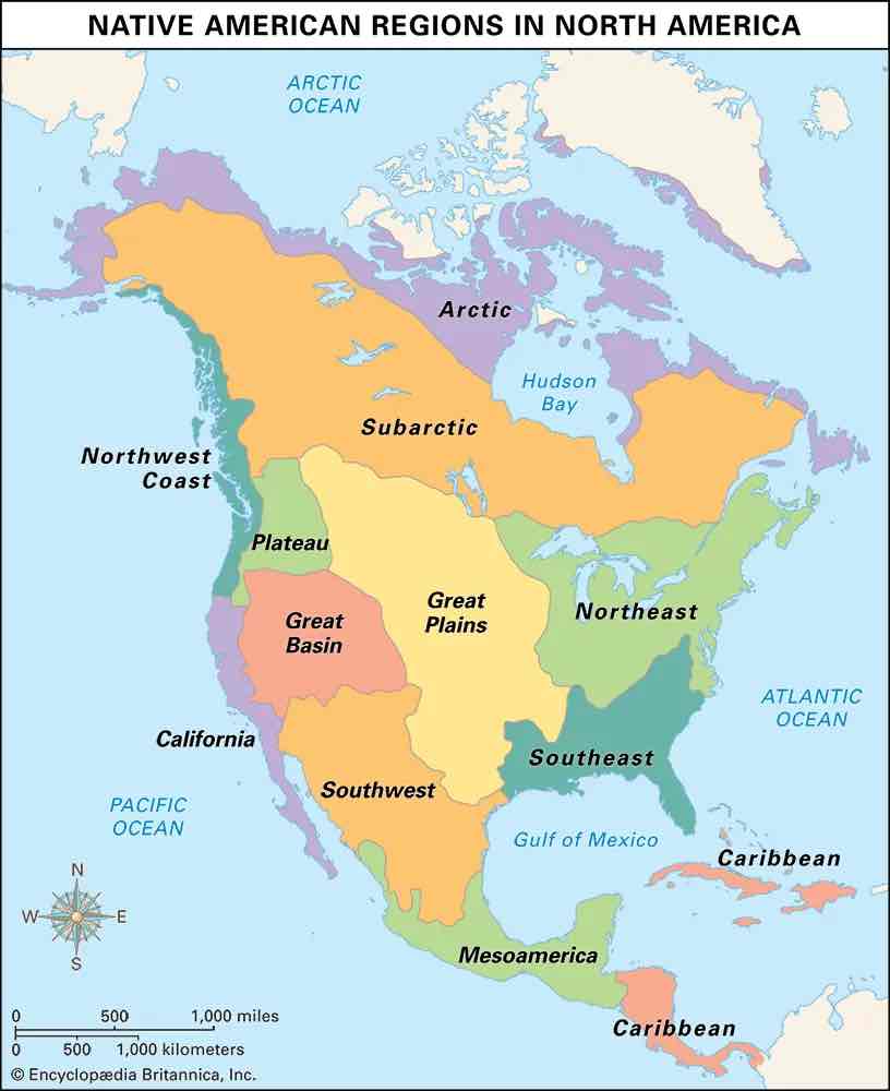 <p><span>Southwest, Intermediate cultural area, Northwest Coast, Arctic Coast, Subarctic, Plateau, Great Basin, Plains, Northeast, Southeast</span></p>