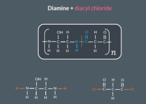 <p>If we’re told one of the monomers involves an acyl chloride, we replace OH with Cl on each carbonyl group</p><p></p>