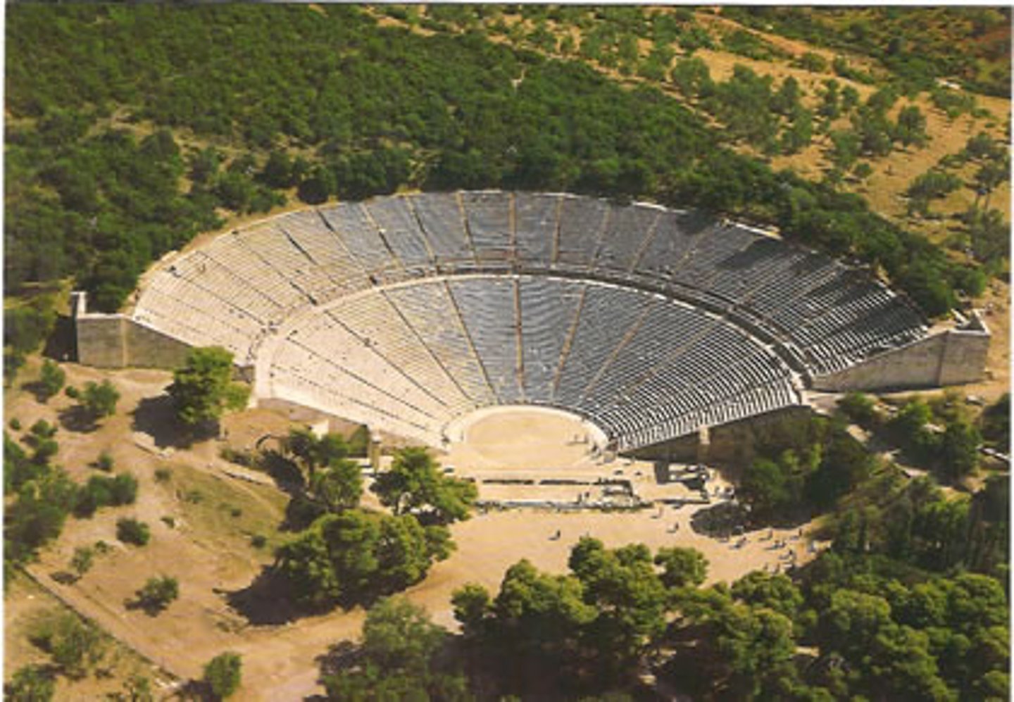 <p>area of seats for the audience hollowed out from the hillside</p>