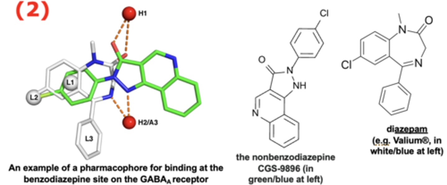 <p>the <strong>3-dimensional arrangement of moieties/functional groups</strong> that allow for <strong>specific drug-target binding</strong></p>