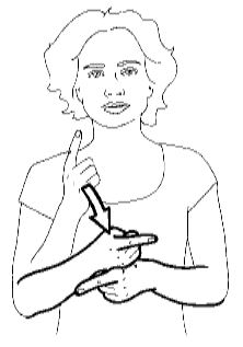 <p>With the index finger of both hands extended, bring one hand down on top of the other</p>